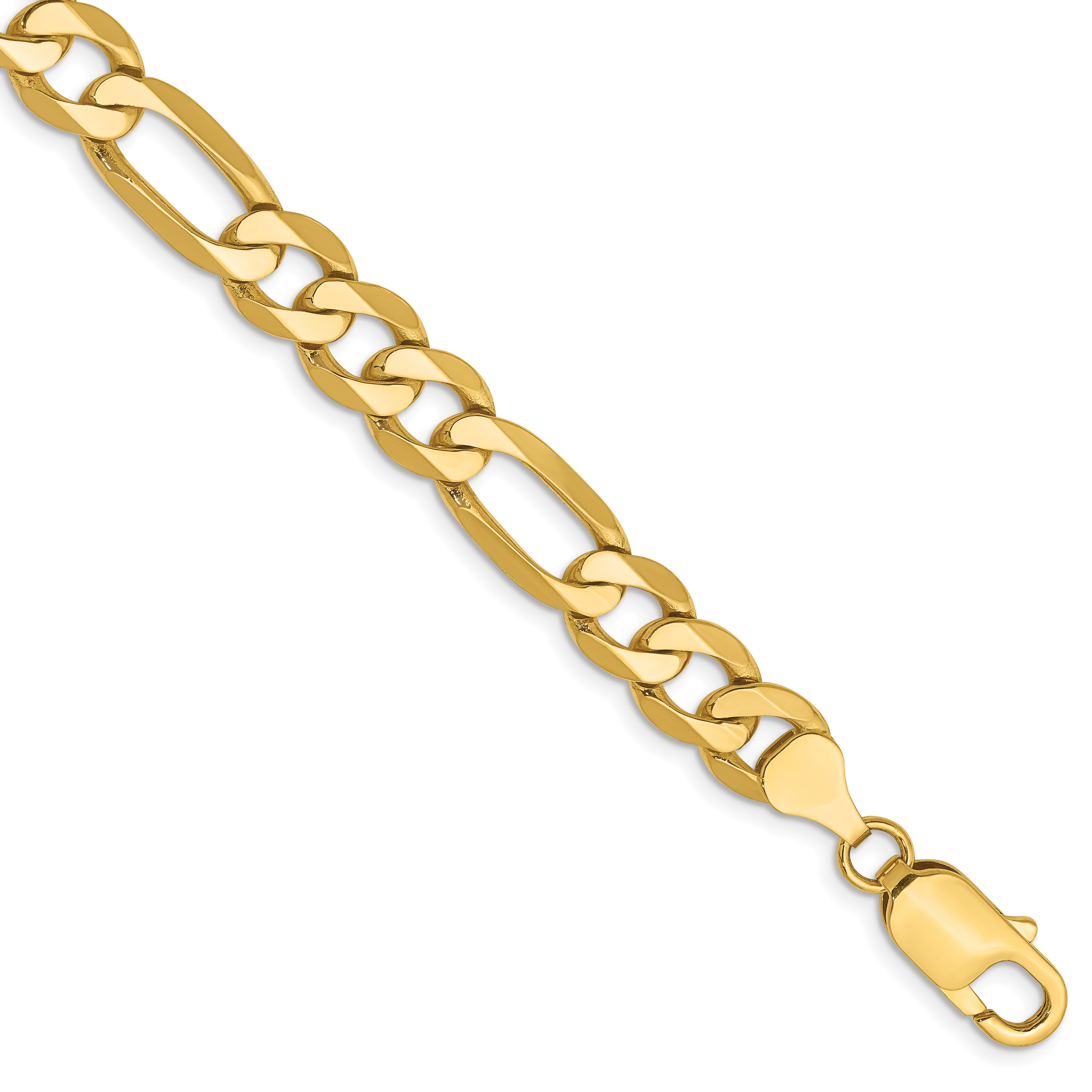 14K 9 inch 7.5mm Flat Figaro with Lobster Clasp Chain (FFL200-9)