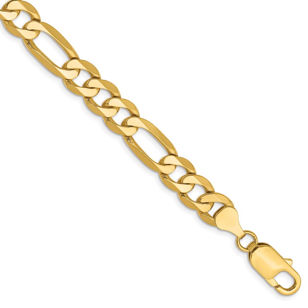 14K 9 inch 7.5mm Flat Figaro with Lobster Clasp Chain (FFL200-9)