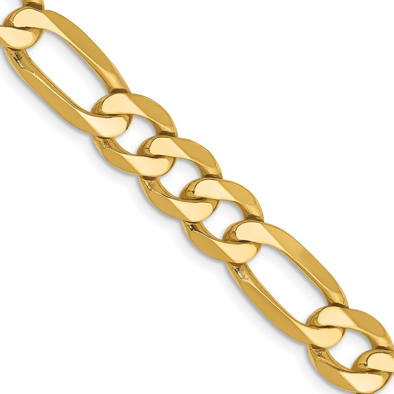 14K 28 inch 7.5mm Flat Figaro with Lobster Clasp Chain