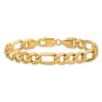 14K 8.75mm Yellow Gold Flat Figaro Bracelet with Lobster Clasp - 8in view 3
