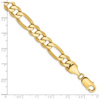14K 8.75mm Yellow Gold Flat Figaro Bracelet with Lobster Clasp - 8in view 2