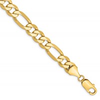 14K 8.75mm Yellow Gold Flat Figaro Bracelet with Lobster Clasp - 8in view 1