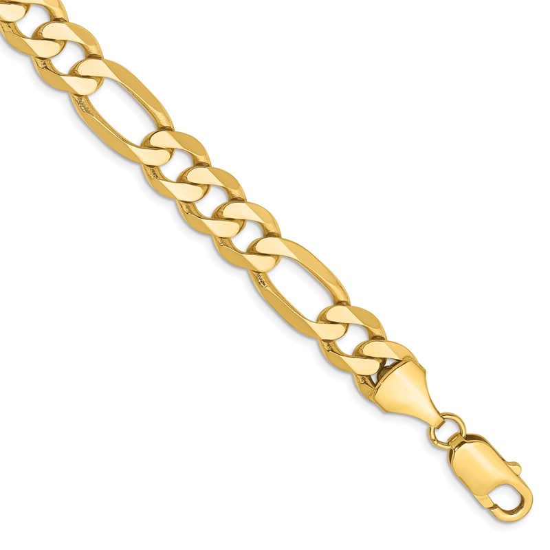 14K 8 inch 8.75mm Flat Figaro with Lobster Clasp Bracelet
