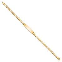 14K Yellow Gold Polished Solid Chain Solid Plate Figaro Link Soft Diamond Shape 24.5x 7.3mm Plate ID Bracelet, 7" view 2