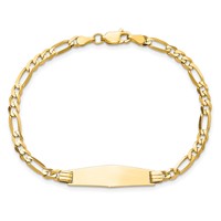 14K Yellow Gold Polished Solid Chain Solid Plate Figaro Link Soft Diamond Shape 24.5x 7.3mm Plate ID Bracelet, 7" view 4