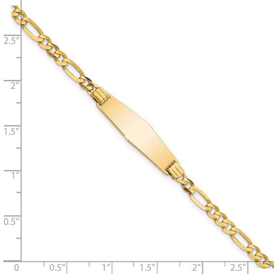 14k Polished Solid Chain/Solid Plate Figaro Link Soft Diamond Shape 24.5x7.3mm Plate 7 inch ID Bracelet