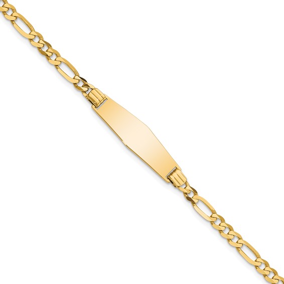 14k Polished Solid Chain/Solid Plate Figaro Link Soft Diamond Shape 24.5x7.3mm Plate 7 inch ID Bracelet