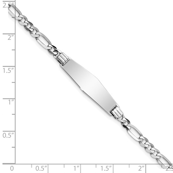 14k White Gold Polished Solid Chain/Solid Plate Figaro Link Soft Diamond Shape 24.5x7.5mm Plate 7 inch ID Bracelet