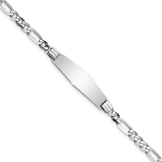 14k White Gold Polished Solid Chain/Solid Plate Figaro Link Soft Diamond Shape 24.5x7.5mm Plate 7 inch ID Bracelet