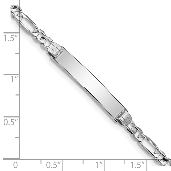 14k White Gold Polished Solid Chain/Solid Plate Figaro Link 25x5mm Plate 7 inch ID Bracelet