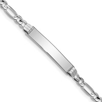 14K White Gold Polished Solid Chain Solid Plate Figaro Link 25x5mm Plate ID Bracelet - 7in view 1