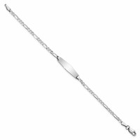 14K White Gold Polished Solid Chain Solid Plate Figaro Link Soft Diamond Shape 19.5x5.5mm Plate 6 Inch ID Bracelet view 2