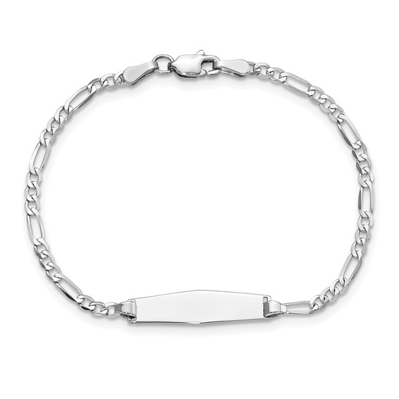 14k White Gold Polished Solid Chain/Solid Plate Figaro Link Soft Diamond Shape 19.5x5.5mm Plate 6 inch Baby/Child ID Bracelet