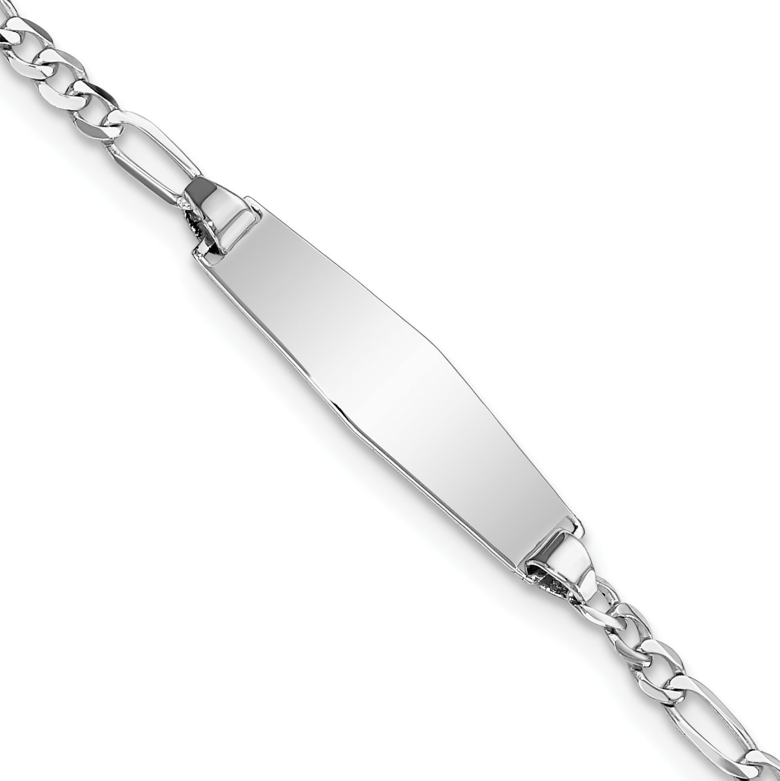 14k White Gold Polished Solid Chain/Solid Plate Figaro Link Soft Diamond Shape 19.5x5.5mm Plate 6 inch Baby/Child ID Bracelet (FG60IDCW-6)