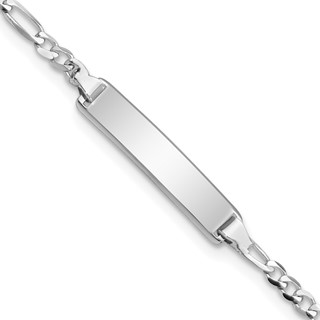 14k White Gold Polished Solid Chain/Solid Plate Figaro Link 20x4.5mm Plate 5.5 inch Baby/Child ID Bracelet