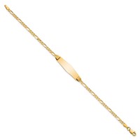 14K Yellow Gold Polished Solid Chain Solid Plate Figaro Link Soft Diamond Shape 24.5x7.3mm Plate ID Bracelet - 7in view 2