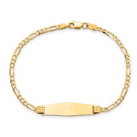 14K Yellow Gold Polished Solid Chain Solid Plate Figaro Link Soft Diamond Shape 24.5x7.3mm Plate ID Bracelet - 7in view 4