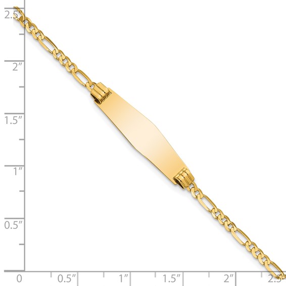 14k Polished Solid Chain/Solid Plate Figaro Link Soft Diamond Shape 24.5x7.3mm Plate 7 inch ID Bracelet