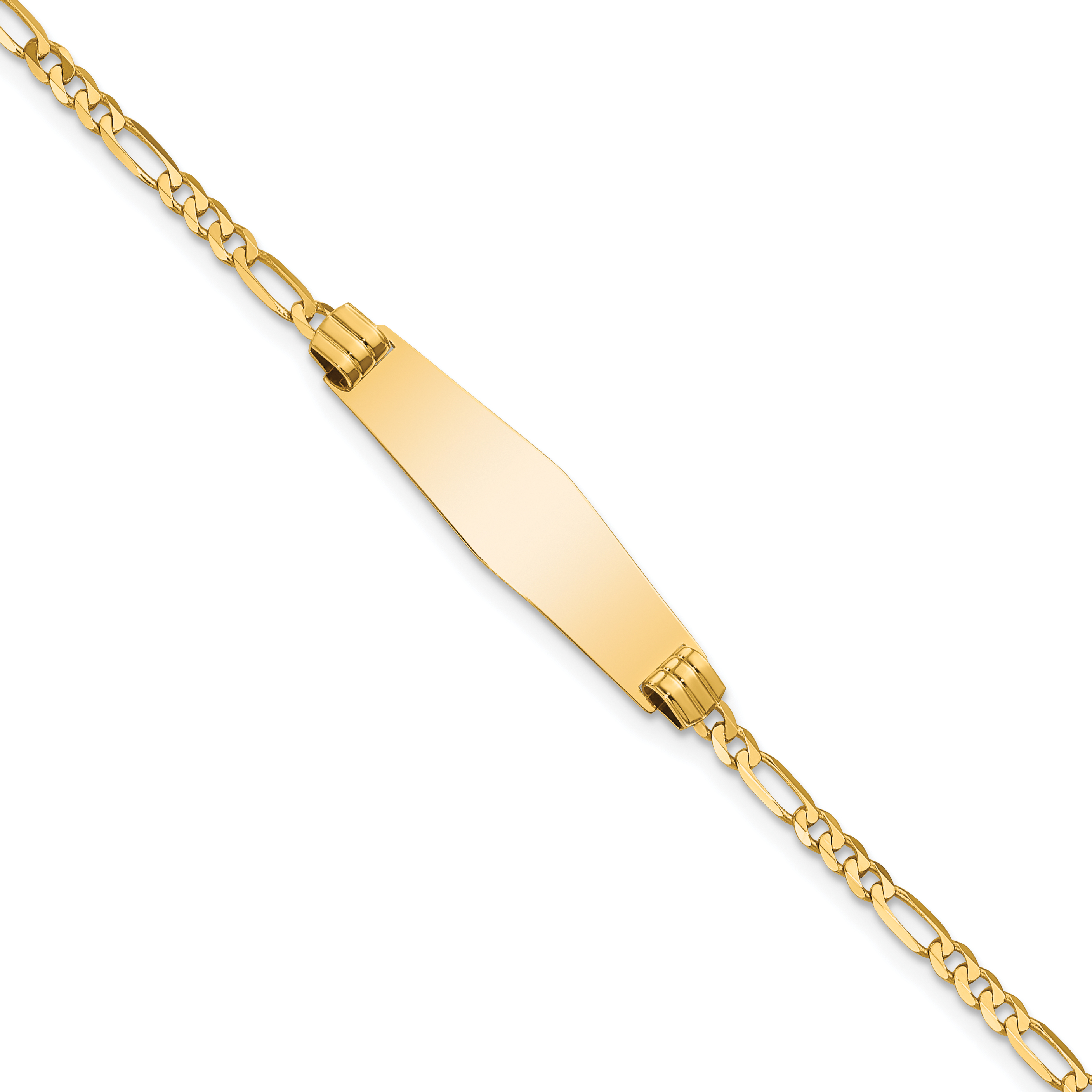14k Polished Solid Chain/Solid Plate Figaro Link Soft Diamond Shape 24.5x7.3mm Plate 7 inch ID Bracelet (FG80IDC-7)