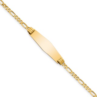 14k Polished Solid Chain/Solid Plate Figaro Link Soft Diamond Shape 24.5x7.3mm Plate 7 inch ID Bracelet