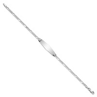 14K White Gold Polished Solid Chain Solid Plate Figaro Link Soft Diamond Shape 24.5x 7.5mm Plate ID Bracelet, 7" view 2
