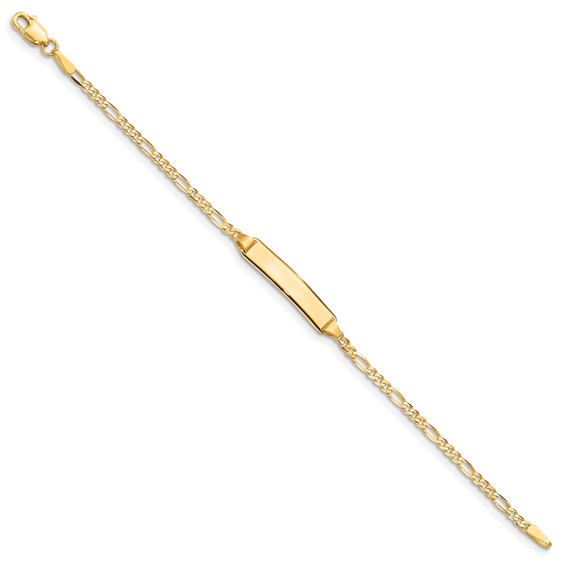 14k Polished Solid Chain/Solid Plate Figaro Link 19x4mm Plate 5.5 inch Baby/Child ID Bracelet