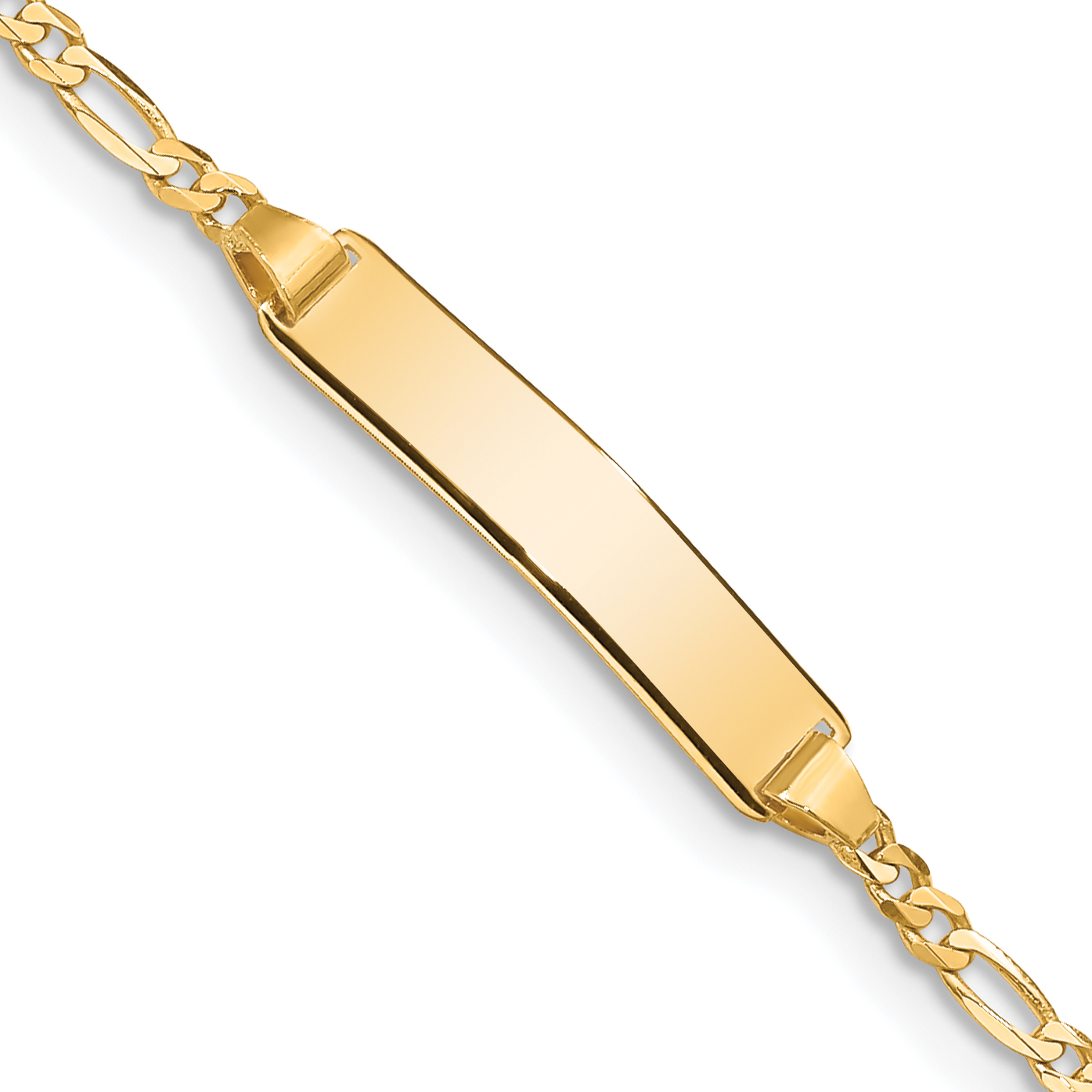 14k Polished Solid Chain/Solid Plate Figaro Link 19x4mm Plate 5.5 inch Baby/Child ID Bracelet (FIG060ID-5.5)