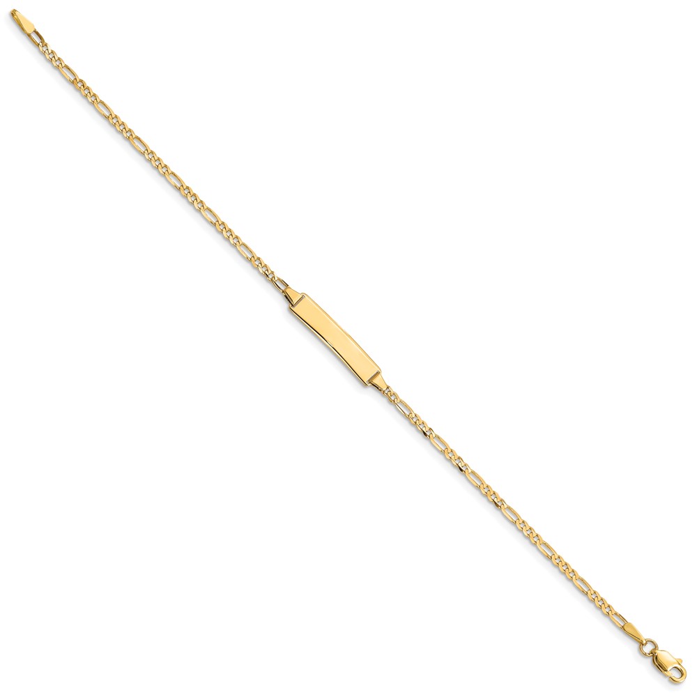 14k Polished Solid Chain/Solid Plate Figaro Link 19x4mm Plate 6 inch Baby/Child ID Bracelet (FIG060ID-6)