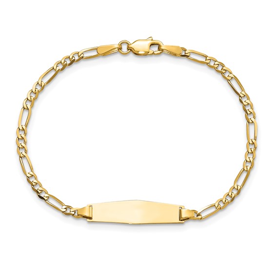 14k Polished Solid Chain/Solid Plate Figaro Link Soft Diamond Shape 19.5x5mm Plate 6 inch Baby/Child ID Bracelet