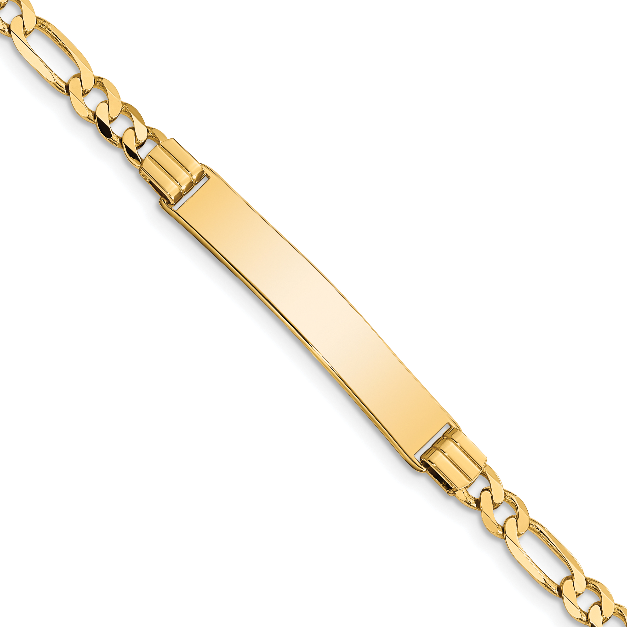 14k Polished Solid Chain/Solid Plate Figaro Link 33.5x6mm Plate 8 inch ID Bracelet (FIG110ID-8)