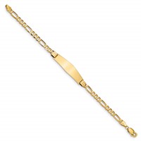 14K Yellow Gold Polished Solid Chain Solid Plate Figaro Link Soft Diamond Shape 33x 9mm Plate ID Bracelet, 7" view 2