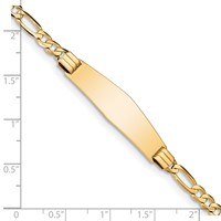 14K Yellow Gold Polished Solid Chain Solid Plate Figaro Link Soft Diamond Shape 33x 9mm Plate ID Bracelet, 7" view 3
