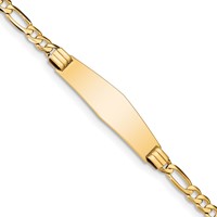14K Yellow Gold Polished Solid Chain Solid Plate Figaro Link Soft Diamond Shape 33x 9mm Plate ID Bracelet, 7" view 1