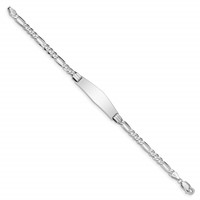 14K White Gold Polished Solid Chain Solid Plate Figaro Link Soft Diamond Shape 33x 9mm Plate ID Bracelet, 7" view 2
