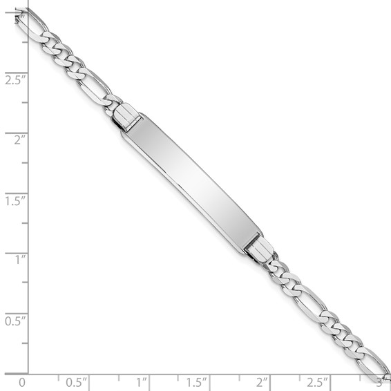 14k White Gold Polished Solid Chain/Solid Plate Figaro Link Soft Diamond Shape 33x9mm Plate 7 inch ID Bracelet