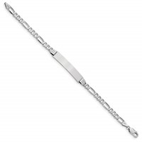 14K White Gold Polished Solid Chain Solid Plate Figaro Link 33.5x 6mm Plate ID Bracelet, 7" view 2