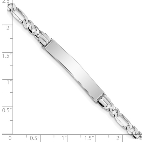 14k White Gold Polished Solid Chain/Solid Plate Figaro Link 33.5x6mm Plate 7 inch ID Bracelet