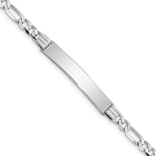 14k White Gold Polished Solid Chain/Solid Plate Figaro Link  33.5x6mm Plate 8 inch ID Bracelet