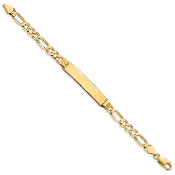 14k Polished Solid Chain/Solid Plate Figaro Link 39x8mm Plate 7 inch ID Bracelet