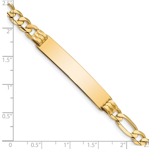 14k Polished Solid Chain/Solid Plate Figaro Link 39x8mm Plate 7 inch ID Bracelet