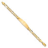 14K Yellow Gold Polished Solid Chain Solid Plate Figaro Link Soft Diamond Shape 37x10mm Plate ID Bracelet - 7in view 2