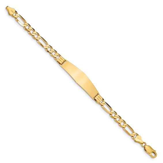 14k Polished Solid Chain/Solid Plate Figaro Link Soft Diamond Shape 37x10mm Plate 7 inch ID Bracelet
