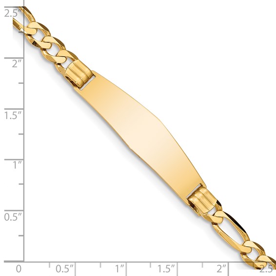 14k Polished Solid Chain/Solid Plate Figaro Link Soft Diamond Shape 37x10mm Plate 7 inch ID Bracelet