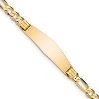 14K Yellow Gold Polished Solid Chain Solid Plate Figaro Link Soft Diamond Shape 37x10mm Plate ID Bracelet - 7in view 1