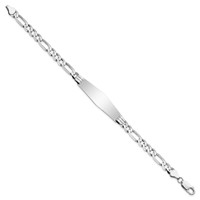 14K White Gold Polished Solid Chain Solid Plate Figaro Link Soft Diamond Shape 38.5x10mm Plate ID Bracelet - 8in view 2