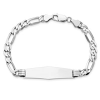 14K White Gold Polished Solid Chain Solid Plate Figaro Link Soft Diamond Shape 38.5x10mm Plate ID Bracelet - 8in view 4