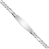 14K White Gold Polished Solid Chain Solid Plate Figaro Link Soft Diamond Shape 38.5x10mm Plate ID Bracelet - 8in view 1