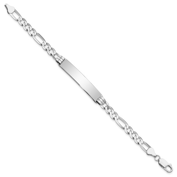 14k White Gold Polished Solid Chain/Solid Plate Figaro Link 38.5x8mm Plate 7 inch ID Bracelet