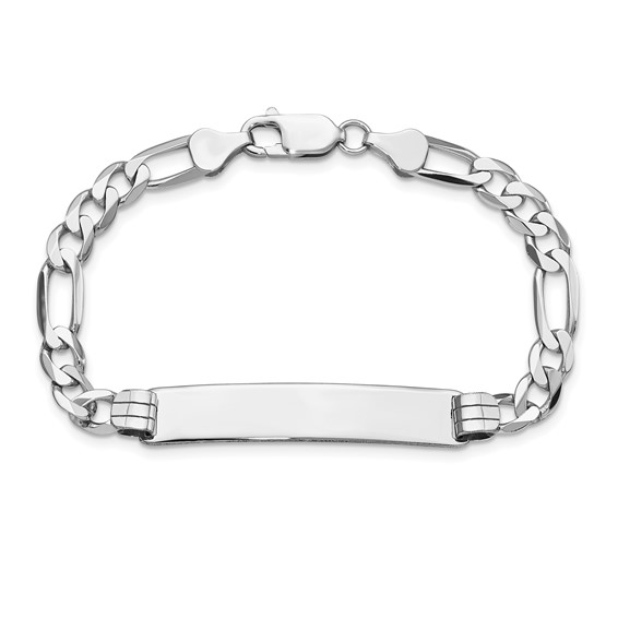 14k White Gold Polished Solid Chain/Solid Plate Figaro Link 38.5x8mm Plate 7 inch ID Bracelet