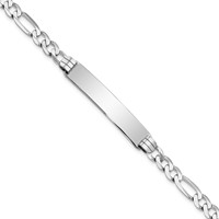 14K White Gold Polished Solid Chain Solid Plate Figaro Link 38.5x 8mm Plate ID Bracelet, 7" view 1